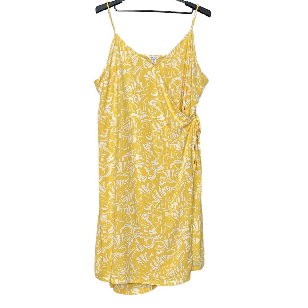 Nine West Dress Womens 3x Yellow Tropical Wrap Lined Adjustable Spaghetti Straps